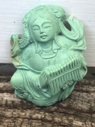 Rare Vintage Antique Chinese Carved Natural Turquoise Woman