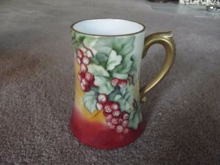 Tankard Stein Mug Cup J.  P.  L.  Jean Pouyat Limoges France Hand Painted Grapes Rare