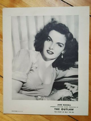Rare 1943 Jane Russell Promotional Aquatone Flyer The Outlaw Howard Hughes