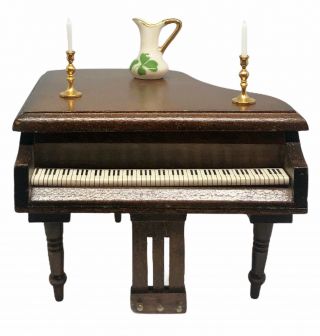 Dollhouse Baby Grand Piano Wood And Accessories 1:12