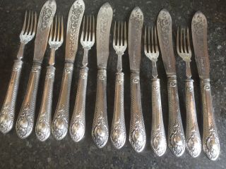 Set Of 6 Antique Silver Plated Fish Knives And Forks
