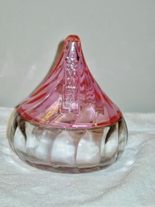 Rare Vintage Hershey’s Kisses Pink & Clear Heavy Crystal Dish Canister Jar
