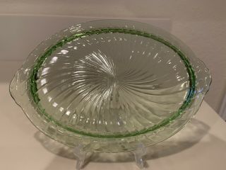 Rare Vintage 1928 - 30 Depression Glass Anchor Hocking Spiral Green Platter 12 "