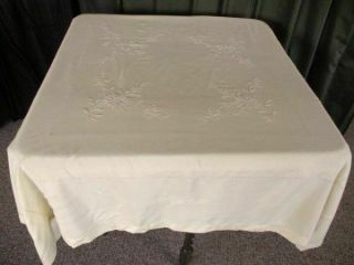 Vintage Silk Cream Tablecloth Hand Embroidered 50 " Sq.