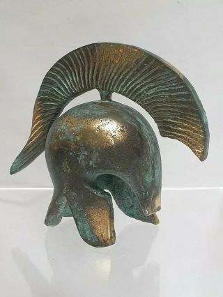 Vintage Bronze Or Brass Heavy Sculpture Roman Or Greek Helmet Verdgris Small