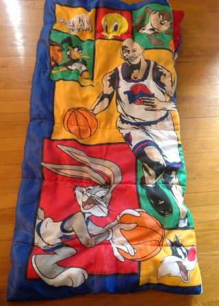 Vintage 1996 Michael Jordan Space Jam Looney Tunes Plush Kids Sleeping Bag Rare