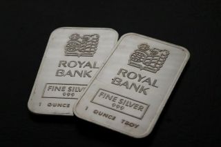 Royal Bank Johnson Matthey 1oz X 2 Silver Bullion Collector Bars Sequential Rare