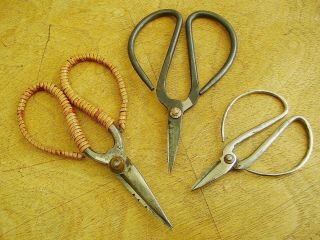 Vintage Old Japanese Bonsai Pruning Scissors Butterfly Shears X3 Pairs Bundle