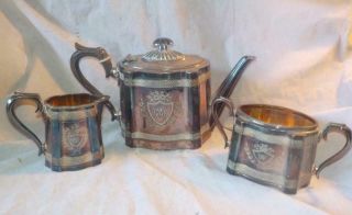 Antique 3 Piece E.  P.  B.  M.  Teaset By James Dixon With Initialled Cartouches Exc.