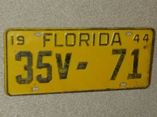 1944 Florida License Plate,  " Rare ",  Paint,  Embossed.