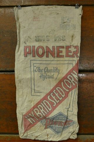 Vintage 1930’s Rare Pioneer Hybrid Seed Corn Half Bushel Cloth Sack Bag Farm
