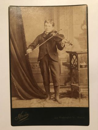 Antique Boston Massachusetts Young Boy Playing The Violin Cabinet Photo