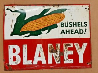Vintage Rare 1950s Blaney Seed Corn Embossed Metal Sign Farm Plant Feed Old Barn