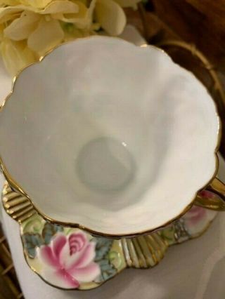 Rare Vintage Yellow Rose Floral Teacup and Saucer Exquisitely Gilded in Goldtone 2