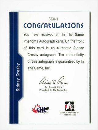 2006 ITG Phenoms Autographs SC01 Sidney Crosby (In The Game) SP Rare SCA - 1 2