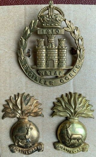 Natal Colonial - Natal Engineer Corps Cap Collar Badge Set 1910 - 13 Very Rare