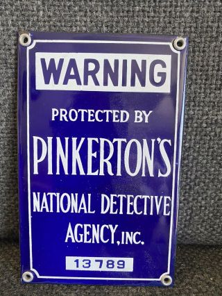 Vintage Rare C.  1930’s Porcelain Enamel Pinkertons Security Sign.