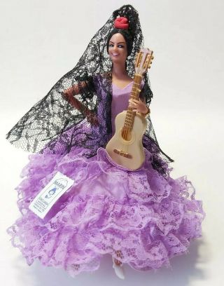 Authentic Vtg 7 " Marin Chiclana Spanish Flamenco Dancer Doll Purple Dress Guitar
