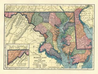 Vintage State Map Of Maryland - Circa 1900 - 8 X 11 Inches By C.  S.  Hammond