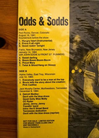 Bruce Springsteen - Rare Bootleg Album - Limited Edition - For Bruce Fans Club