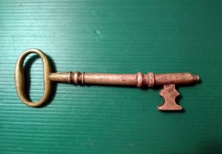 Antique Large Solid Brass Heavy Skeleton Key 6 1/2 " Long