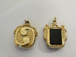 2 Antique Victorian Gold Filled Fobs With Onyx & Cameo