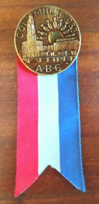 1933 American Bowling Congress Convention Brass Pin & Ribbon