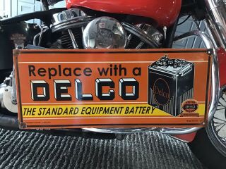 Rare Vintage Porcelain 1949 2 - Sided Delco Batteries United Motors Service Sign