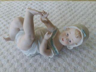 Antique Large Piano Baby Girl Doll Figurine Hand Painted Bisque 7 " Long