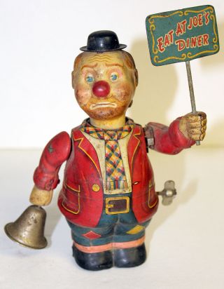 Vintage Tin Litho Wind Up Toy Sandwich Man - - Eat At Joe 