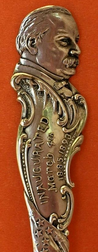 6” Rare Figural Bust President Grover Cleveland Sterling Silver Souvenir Spoon