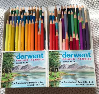 (More Doubles) Rare Vintage Cumberland Derwent 1972 No.  19 Colour Pencil Set 72 2