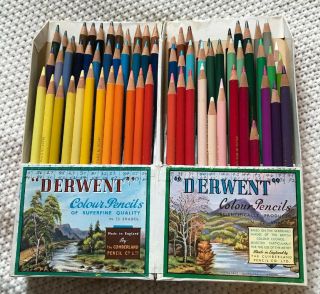 (no Lid) Rare Vintage Cumberland Derwent 1972 No.  19 Colour Pencil Set Of 72