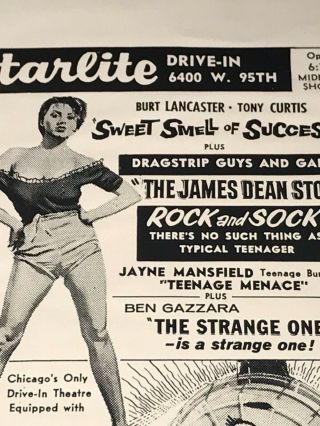 Rare Vintage Starlite Drive - In Movie Theater Chicago.  Jayne Mansfield Paper Ad