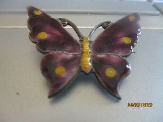 Antique Solid Silver Enamelled Butterfly Brooch