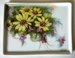 Hand - Painted Porcelain Tray - With Daisies And Violets