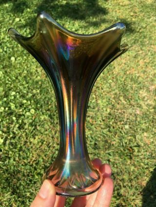 Antique Imperial Carnival 6 " Morning Glory Miniature Vase Smoke 4 1/2 " Flare