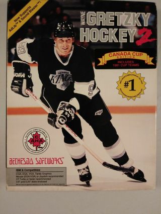 Rare Wayne Gretzky Hockey 2 Canada Cup Edition 5.  25,  3.  5 Pc 1991 Big Box Complete
