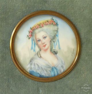 Finely Painted Antique Early 20th Century French Portrait Miniature Signed