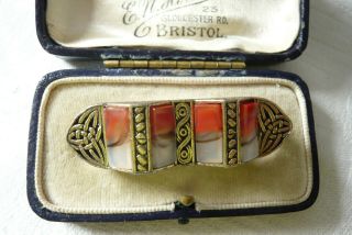 Vintage Jewellery Miracle Scottish Celtic Agate Glass Sash Shawl Brooch Pin