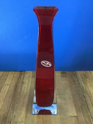 Rare Red Royal Gallery Lead Crystal Bud Vase - Made In Italy - Heavy