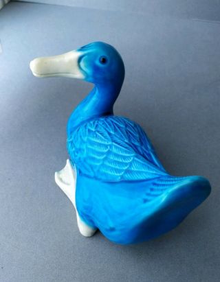 Vintage Antique Chinese Porcelain Blue Duck Figurine