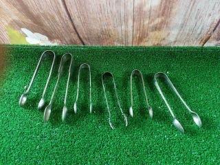 Vintage Antique Sterling Silver Plated Sugar Ice Cube Tongs X6 Old English Marks