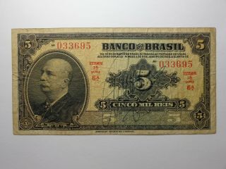 1923 Banco Do Brazil 5 Mil Reis Hand Signature P - 112a Fine/vf Rare Note