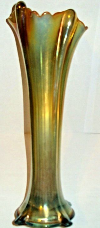 Antique Northwood Aqua Opal Four Pillars Carnival Glass Vase Iridized 11 " Tall