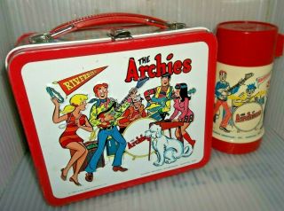 Rare 1969 Archies Metal Lunch Box & Glass Thermos Cartoon Comic Lunchbox Set