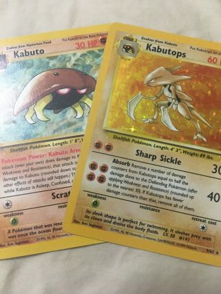 Kabutops 9/62 Fossil Set Holo Rare Pokemon Card - Bundled W/ Kabuto 50/62