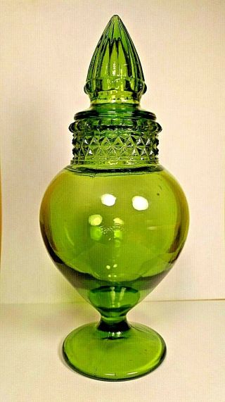 Vintage Green Glass Apothecary Candy Jar Store Display