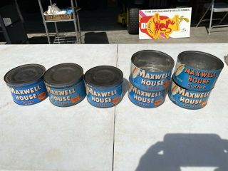 7 Antique Vintage Maxwell House Drip Grind Coffee Old Advertising Tin Can