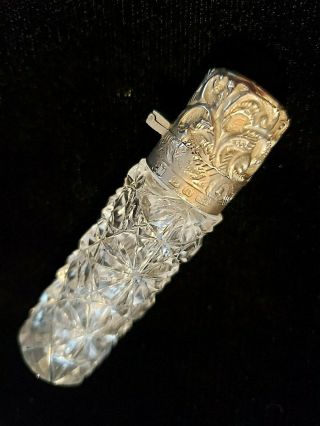 Antique Victorian Crystal Perfume Bottle - European Hallmarks - Sterling Silver Cap